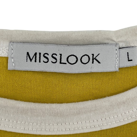 MISSLOOK‎ Women Mustard Yellow Graphic Flower Ringer Tee T Shirt Size L - Picture 4 of 6